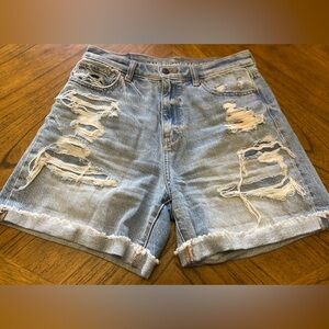 American Eagle Relaxed Mom Short Jean Shorts Size 2 Distressed Longer Length